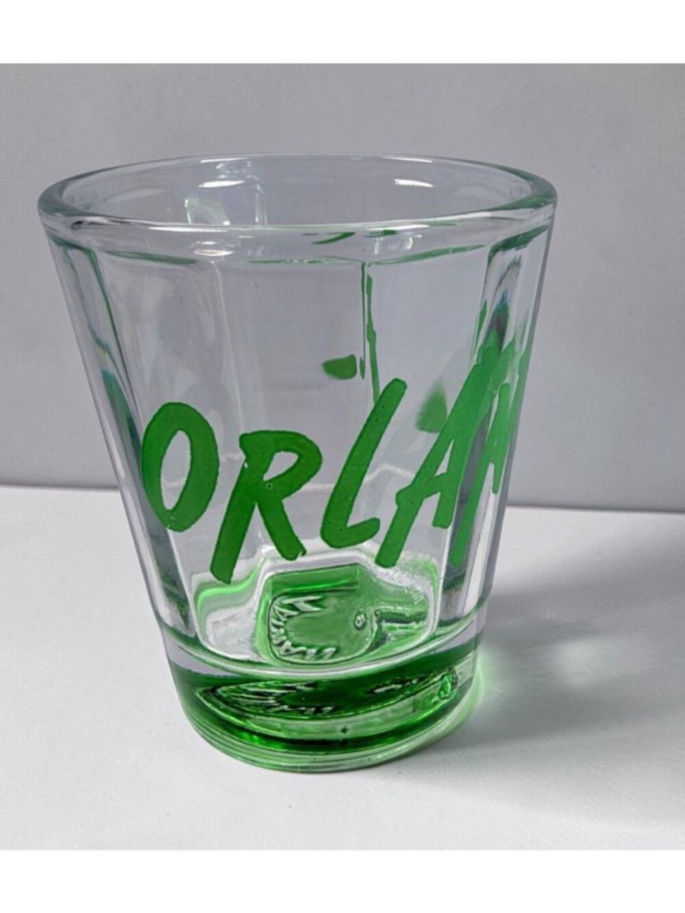 Orlando Florida Shot Glass Green Text Ribbed Vintage Travel Souvenir